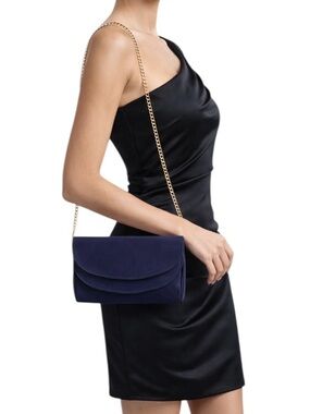 NWT JEWEL BADGLEY MISCHKA Satin Evening Amelia Bag Clutch or Shoulder Bag Navy